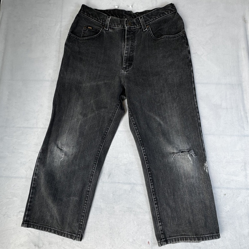 Vintage Lee Womens Cropped Jeans Black Denim Classic 5 Pocket Distressed‎